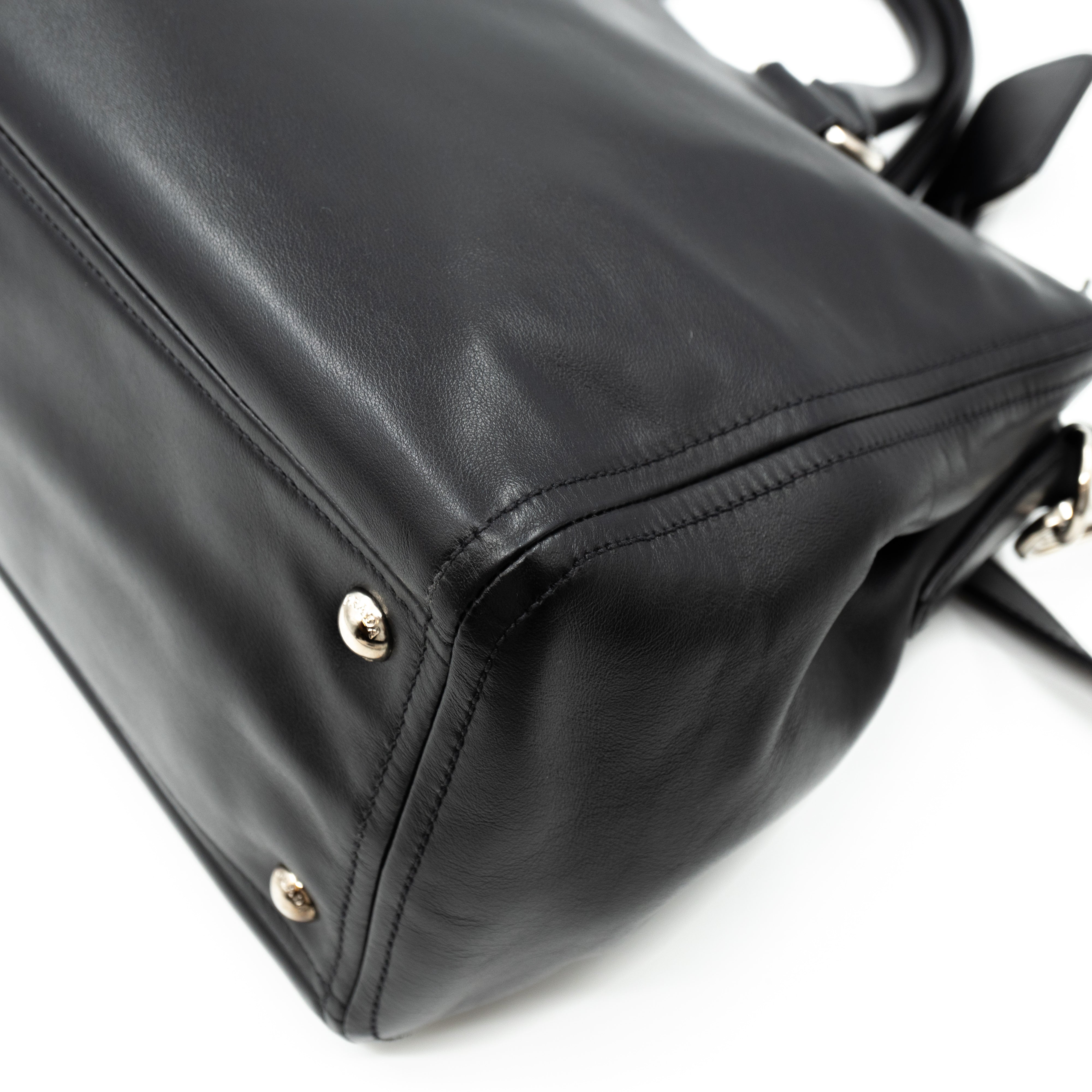 Soft Satchel Double Zip Black Leather