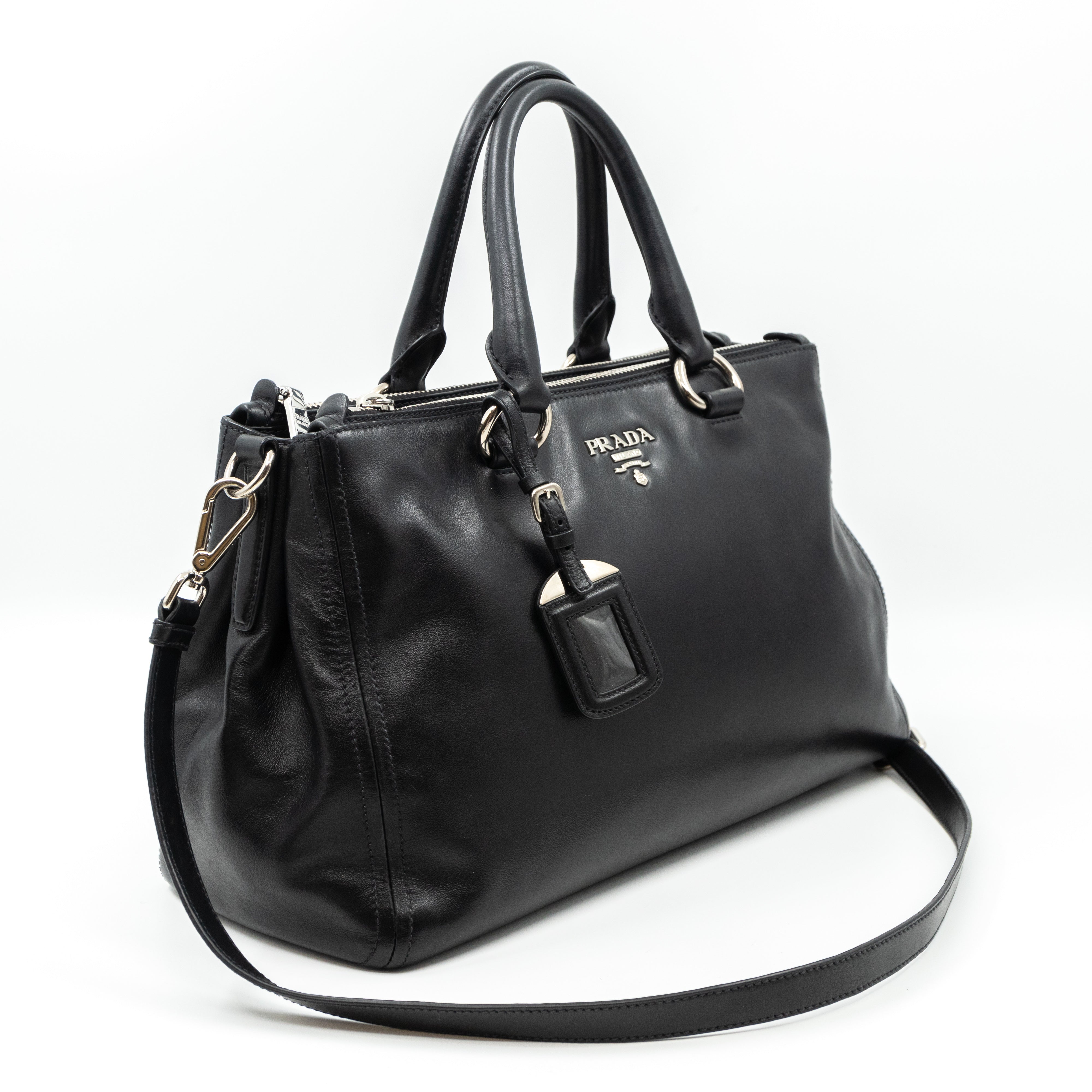 Soft Satchel Double Zip Black Leather