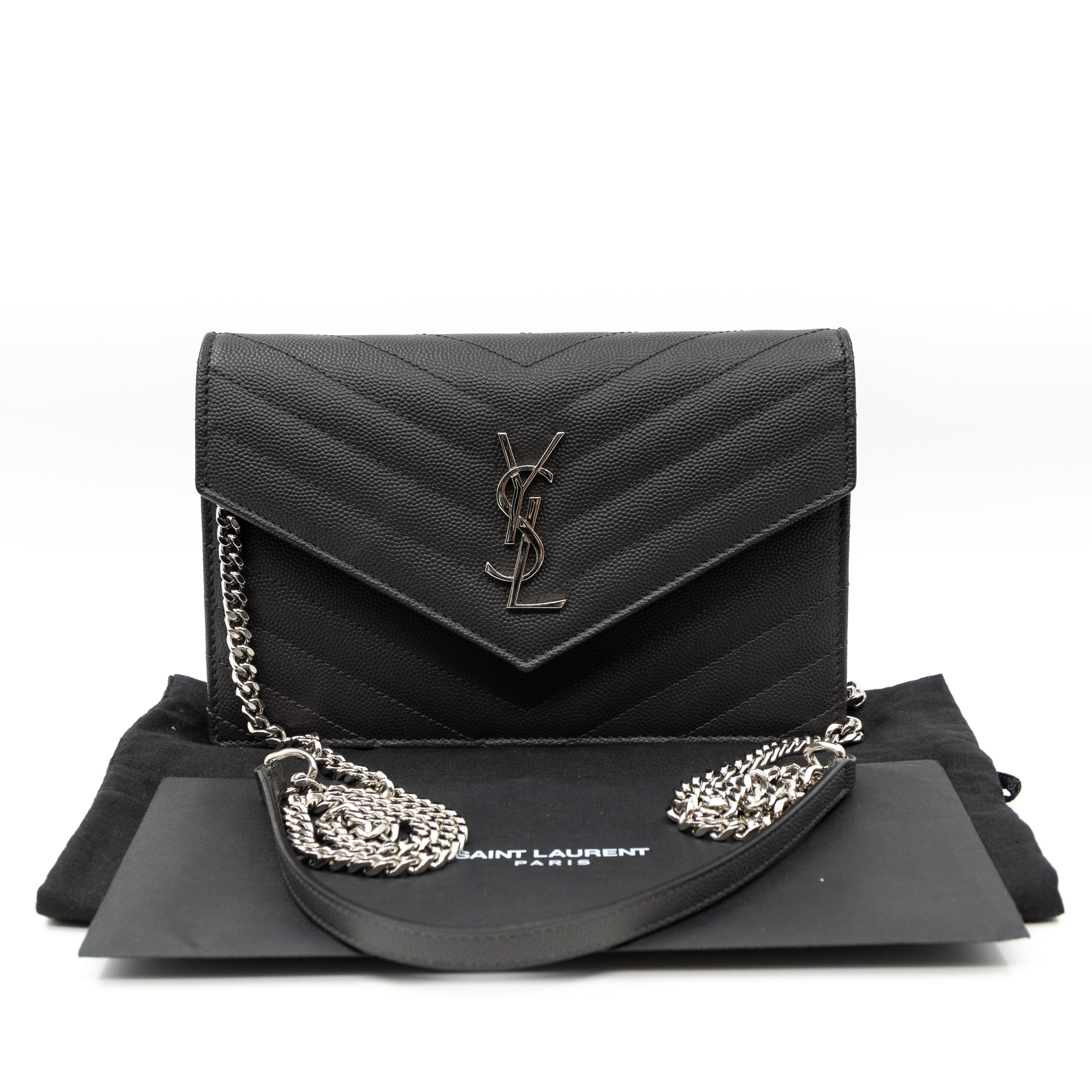 Saint Laurent Envelope Chain Wallet Anthracite Leather