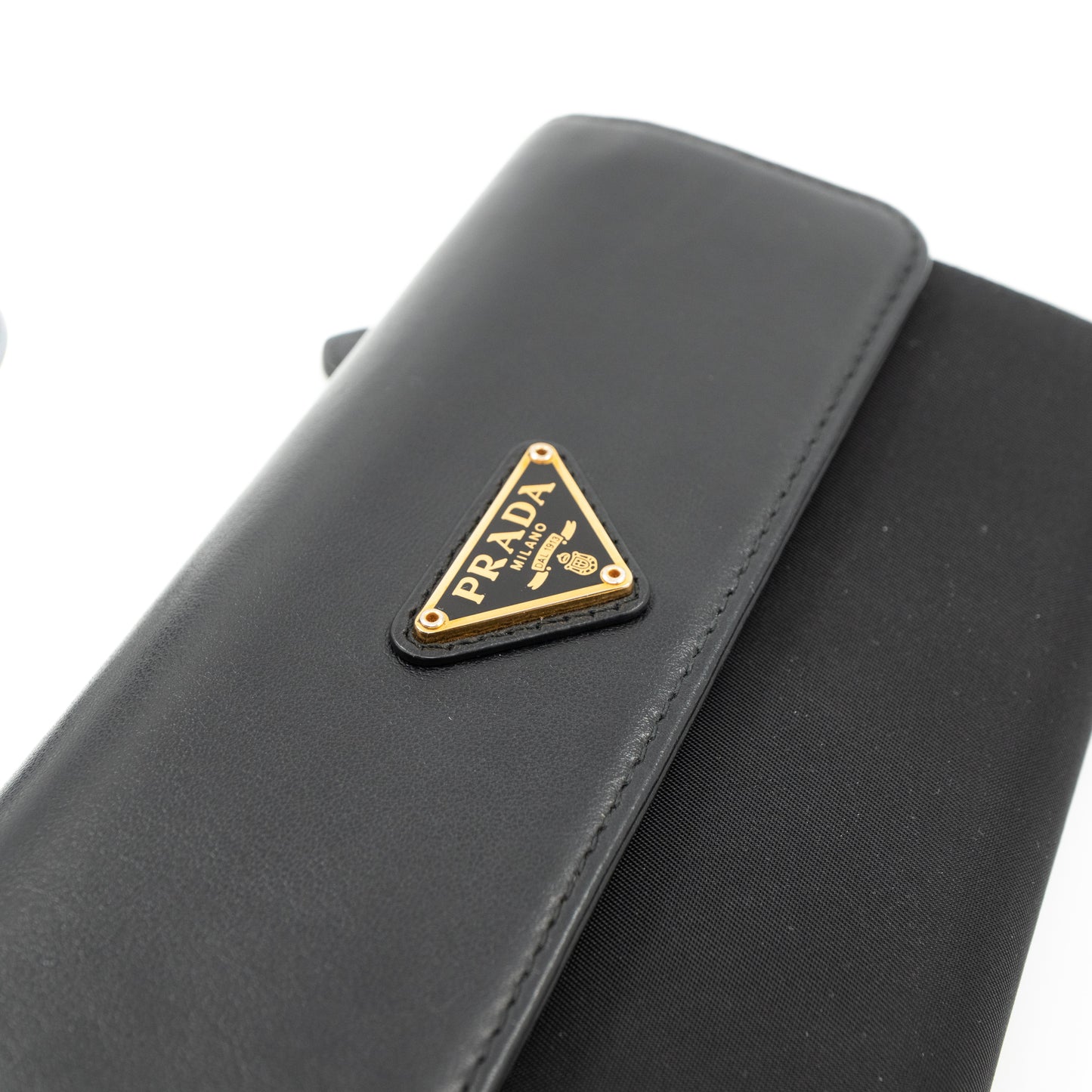Leather Flap Nylon Wristlet Wallet Black