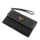 Leather Flap Nylon Wristlet Wallet Black