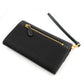 Leather Flap Nylon Wristlet Wallet Black