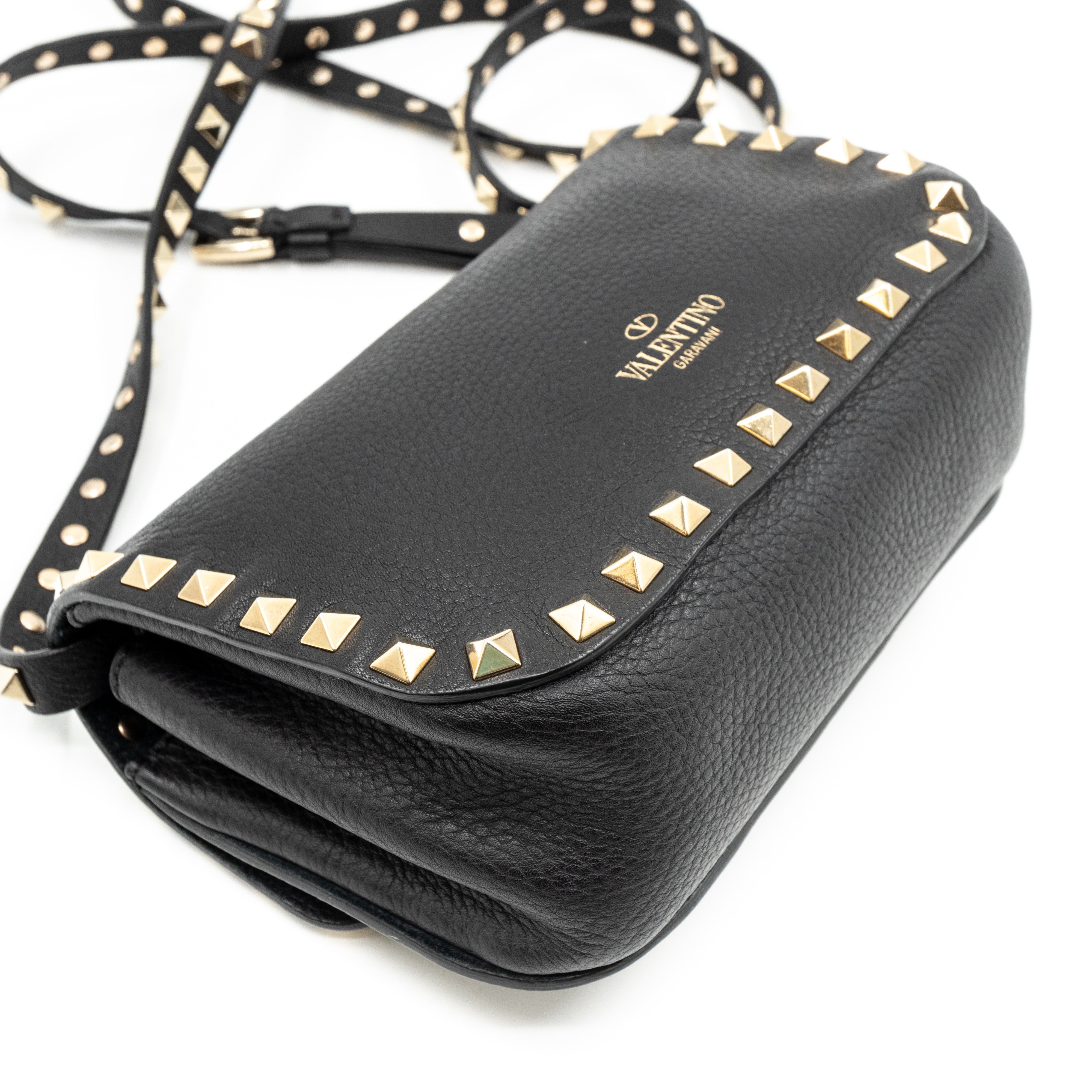 Rockstud Flap Crossbody Bag Black Leather
