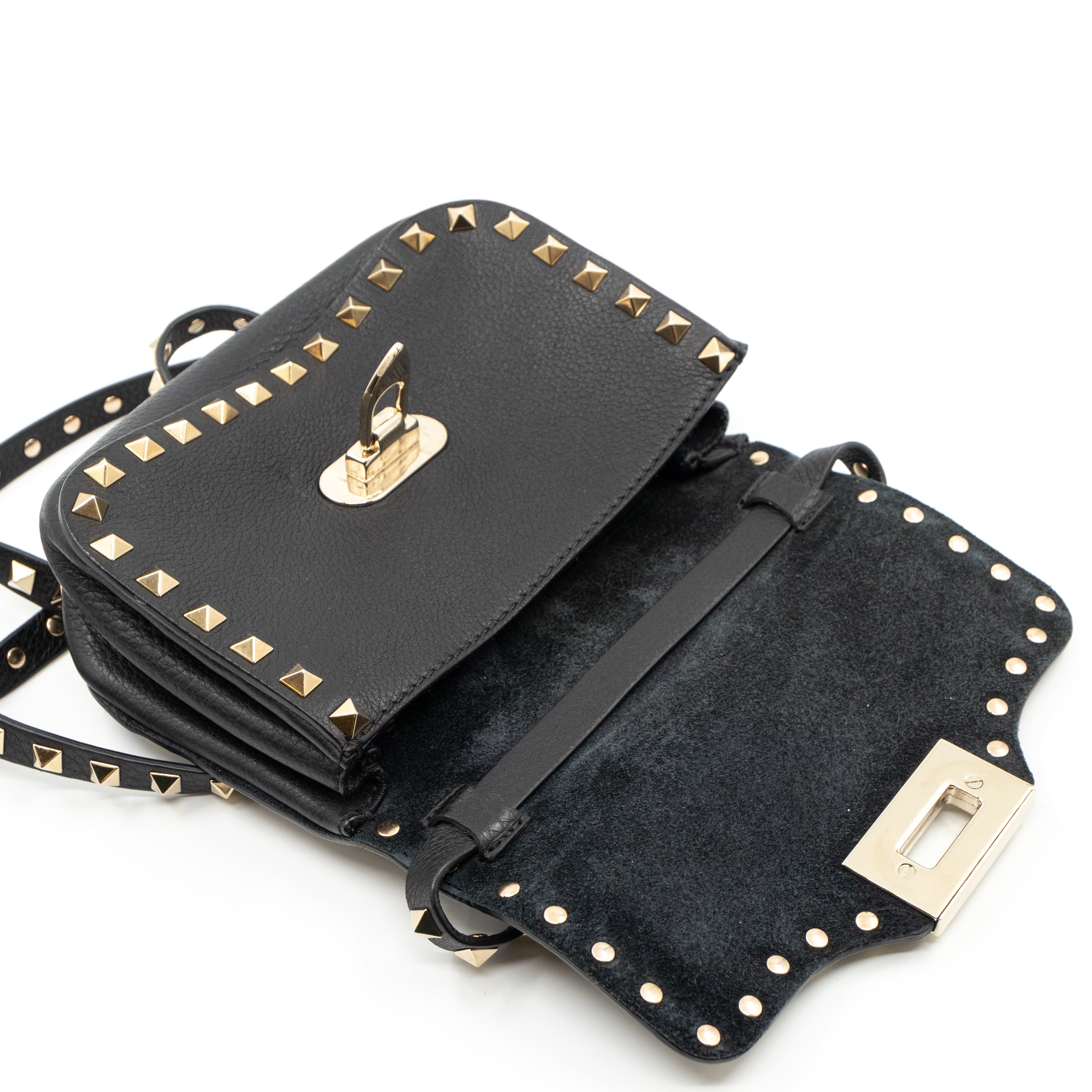 Rockstud Flap Crossbody Bag Black Leather