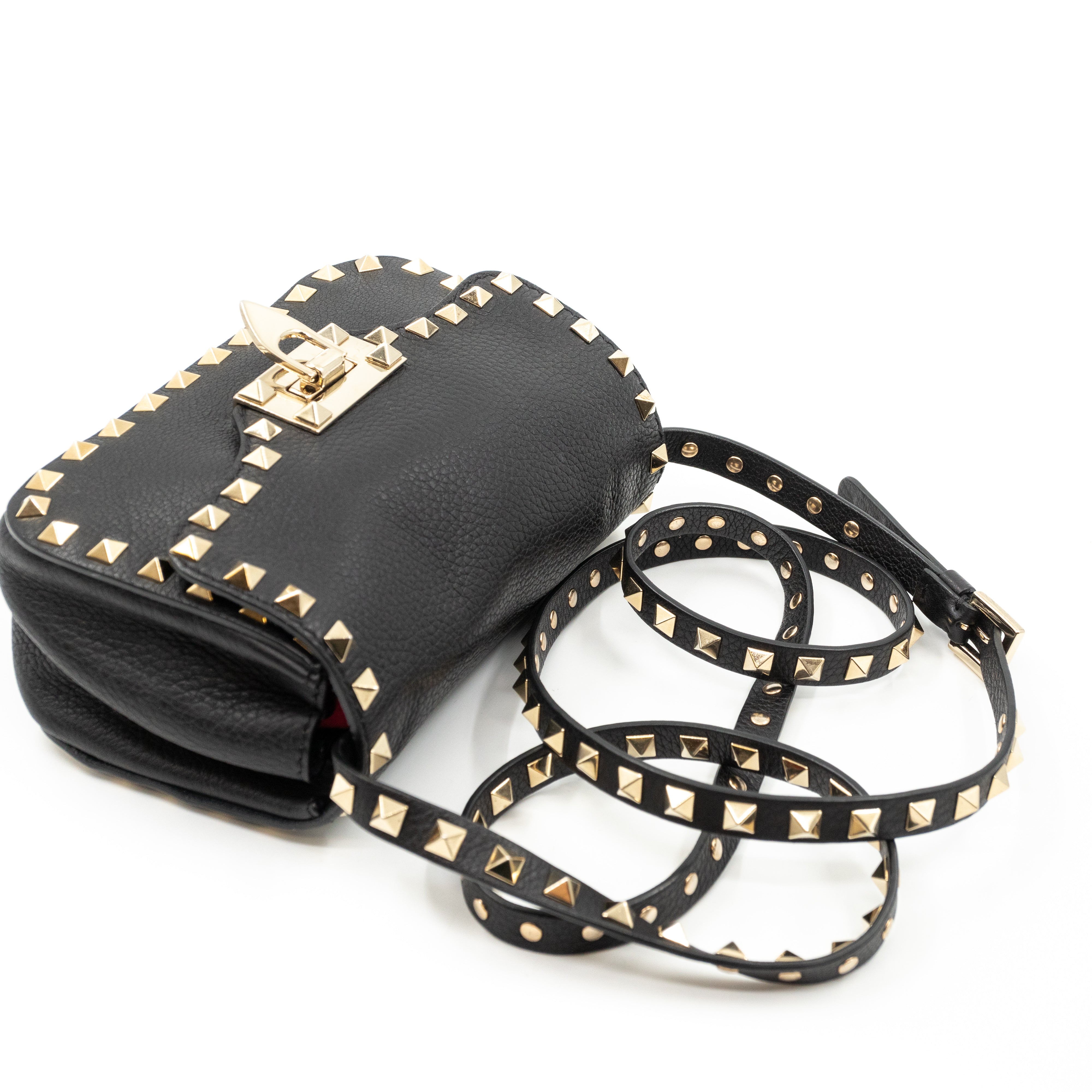 Rockstud Flap Crossbody Bag Black Leather