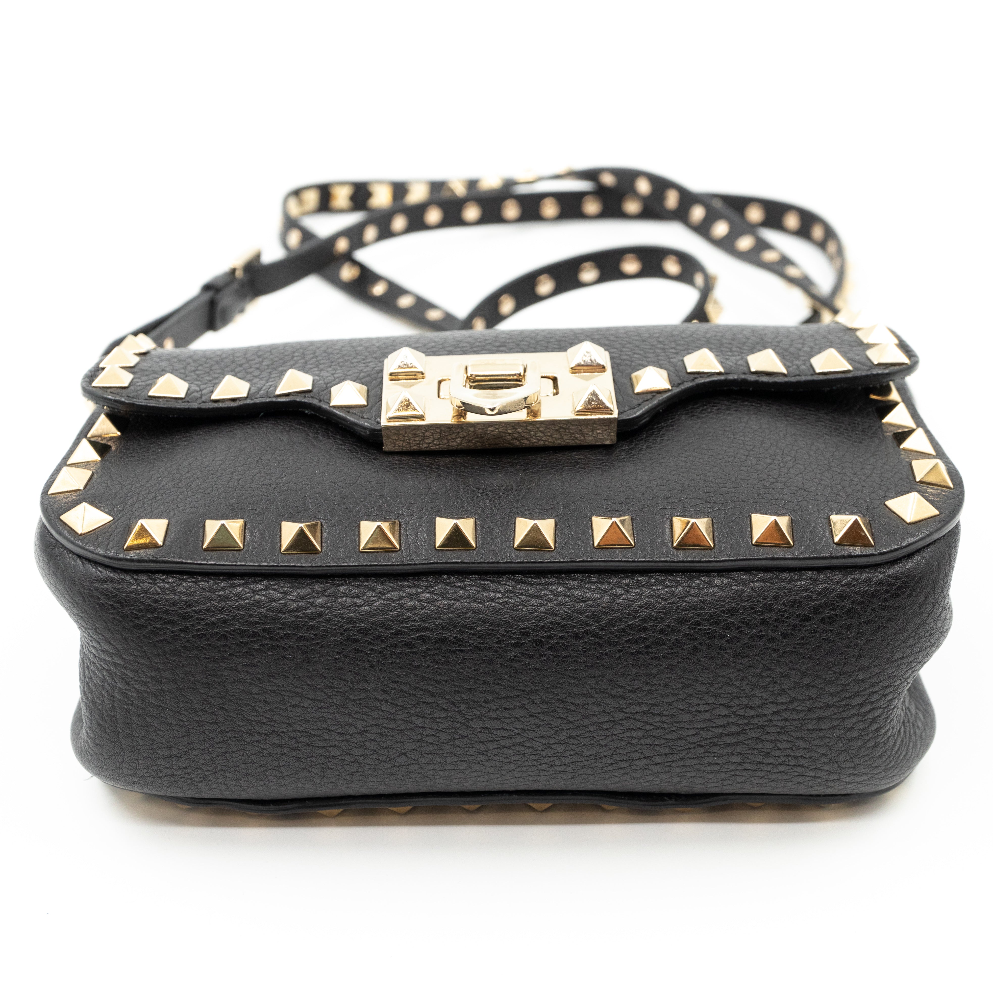 Rockstud Flap Crossbody Bag Black Leather