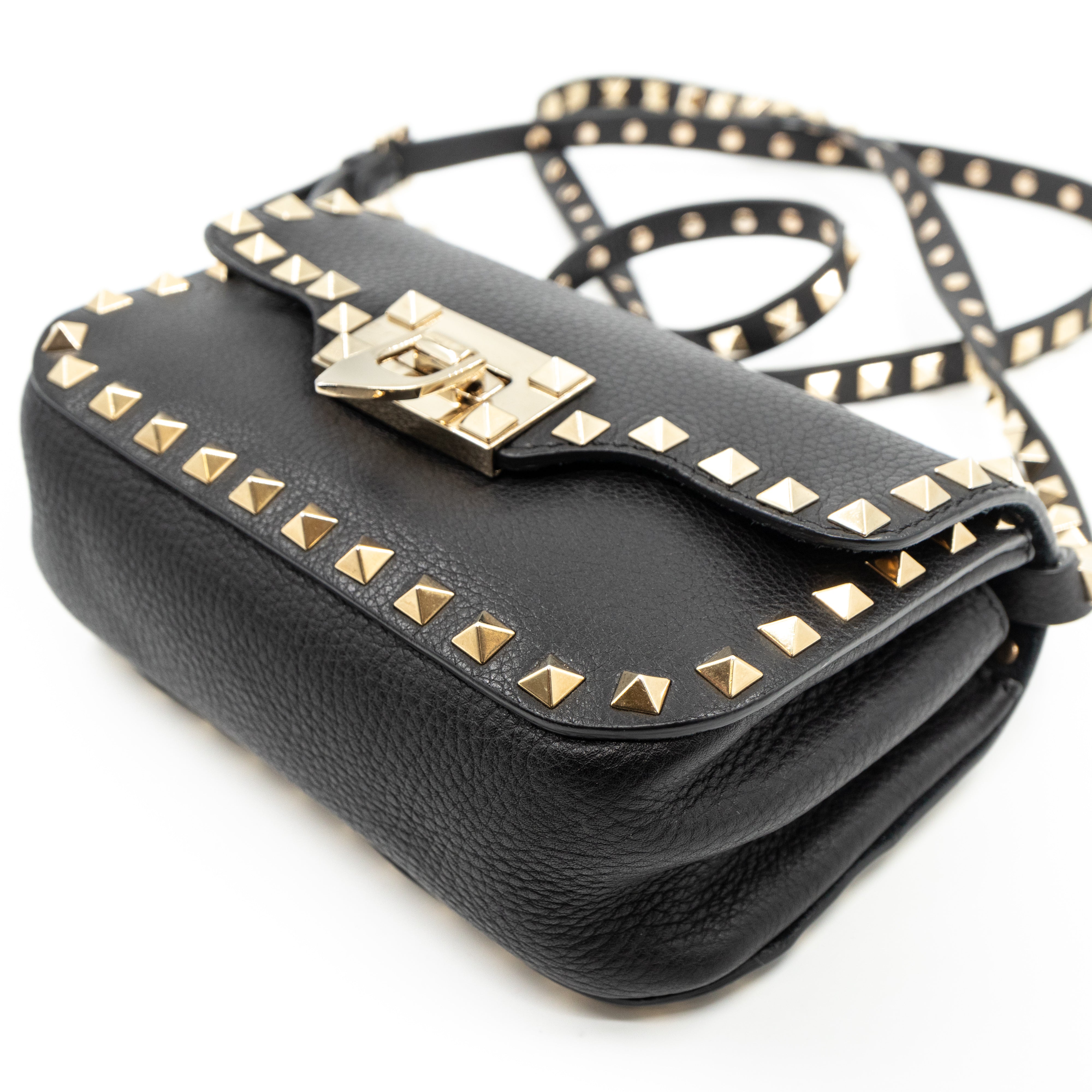 Rockstud Flap Crossbody Bag Black Leather