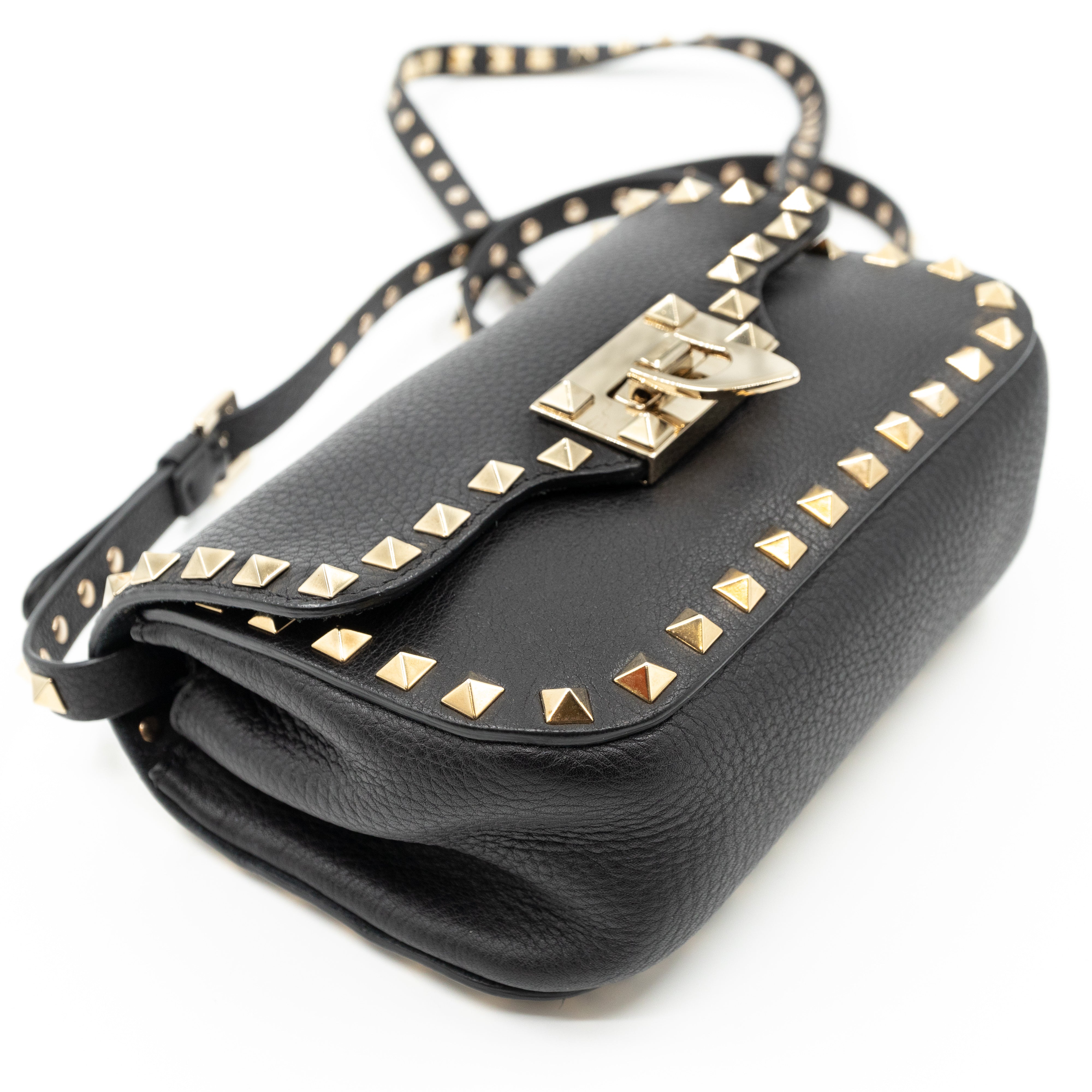 Rockstud Flap Crossbody Bag Black Leather
