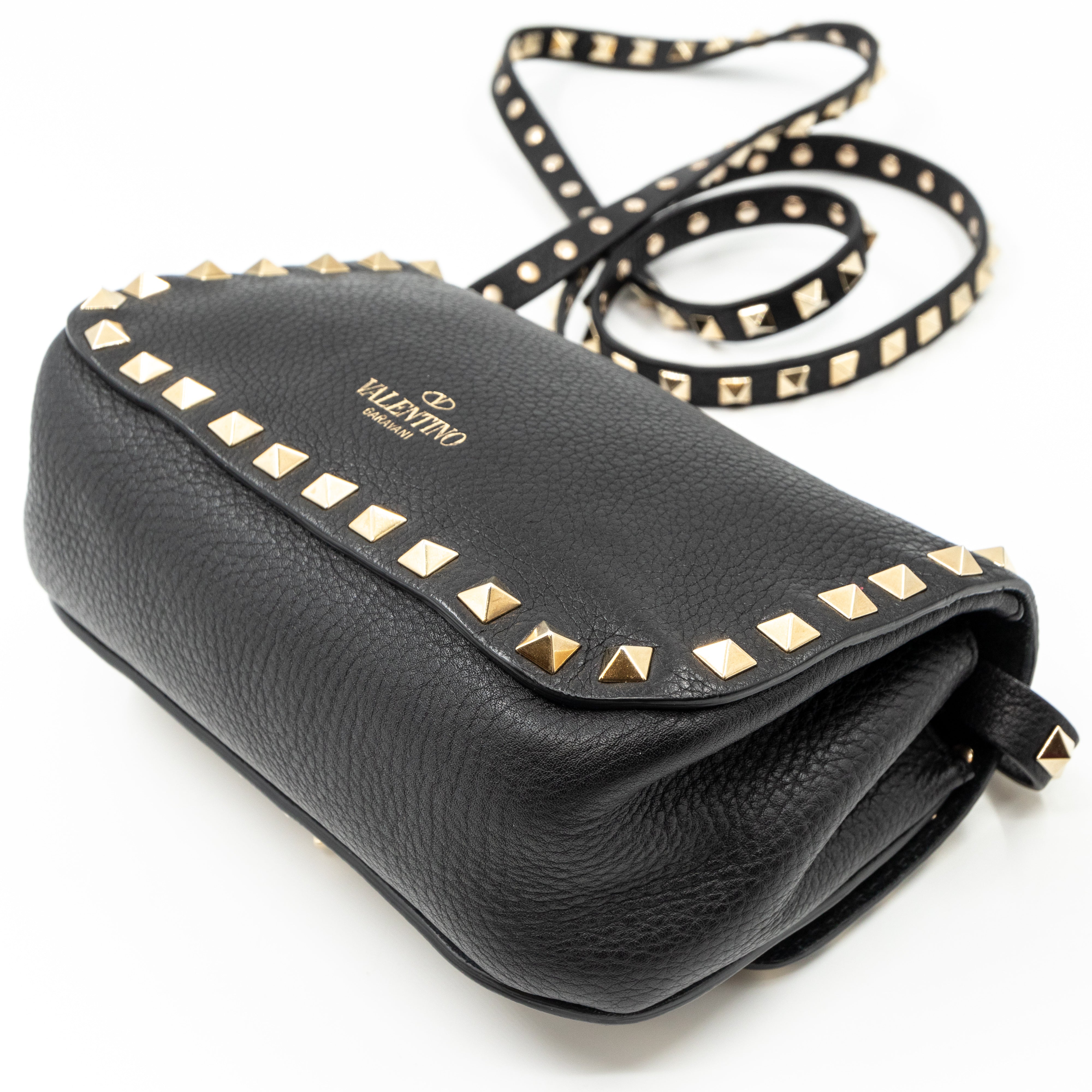 Rockstud Flap Crossbody Bag Black Leather