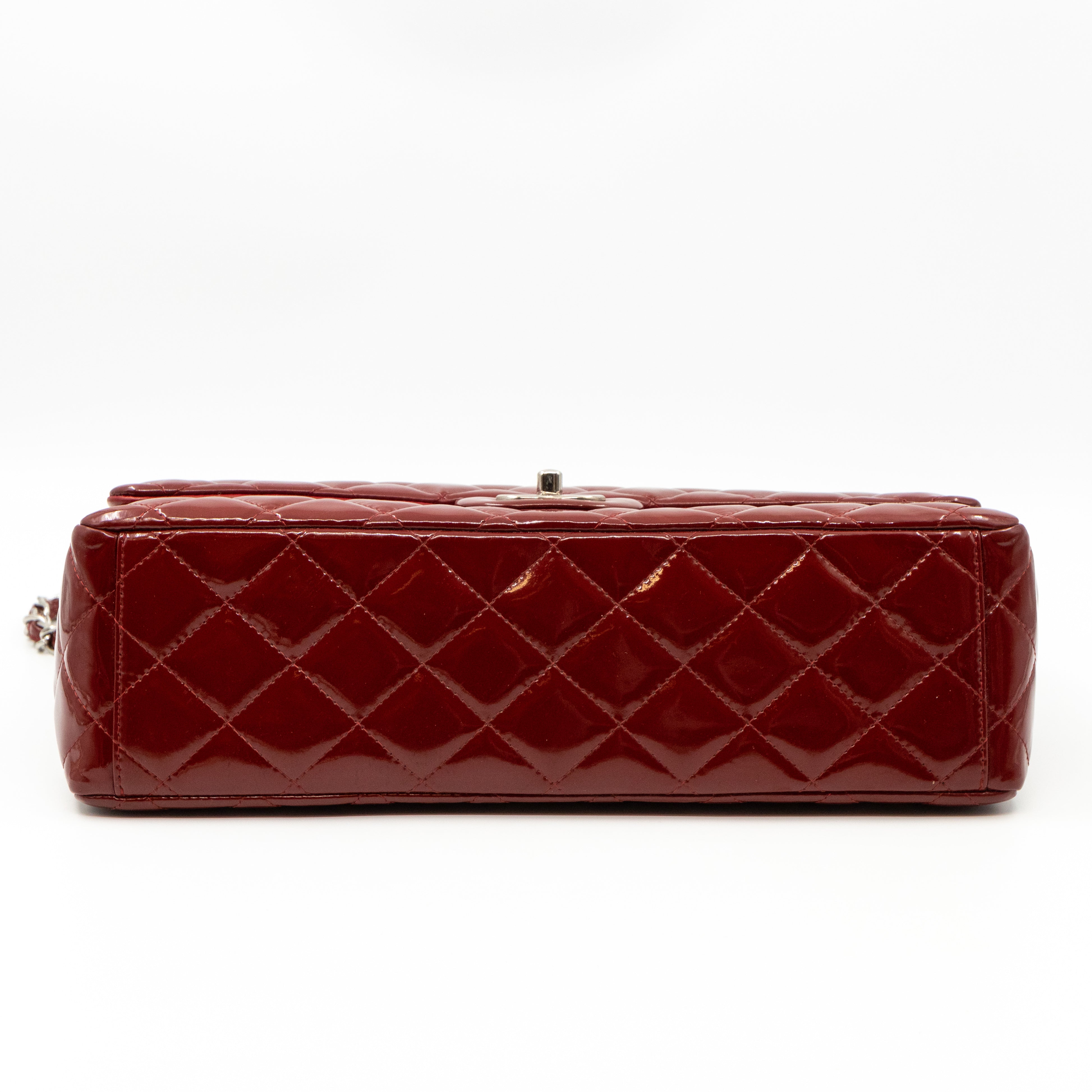 Classic Double Flap Maxi Red Patent Silver