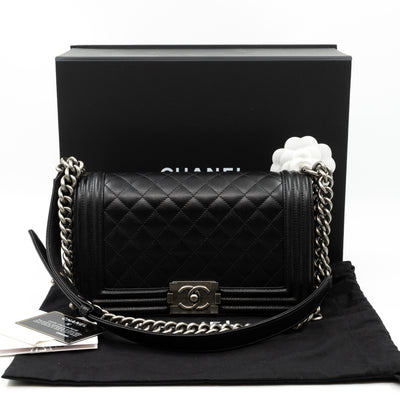 Boy Bag Old Medium Black Caviar Ruthenium