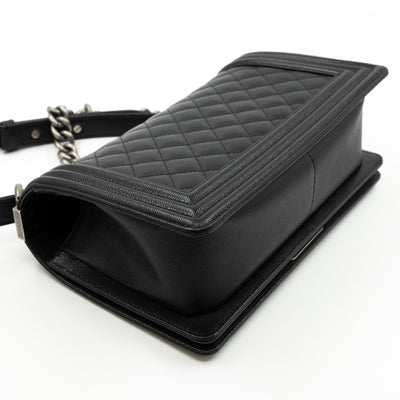 Boy Bag Old Medium Black Caviar Ruthenium