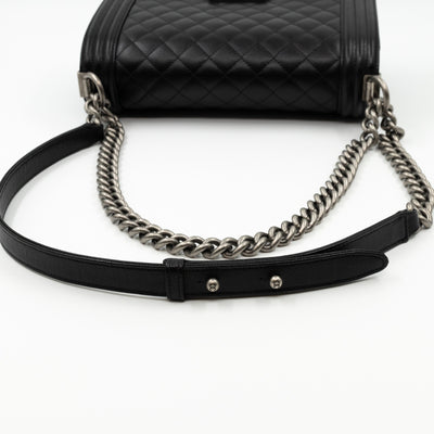Boy Bag Old Medium Black Caviar Ruthenium