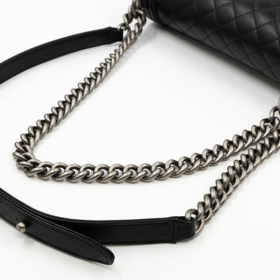 Boy Bag Old Medium Black Caviar Ruthenium