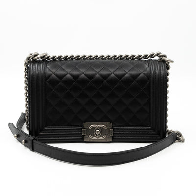 Boy Bag Old Medium Black Caviar Ruthenium