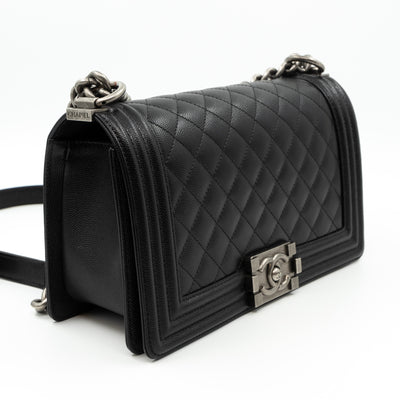 Boy Bag Old Medium Black Caviar Ruthenium