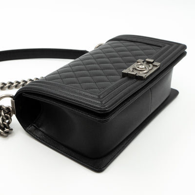 Boy Bag Old Medium Black Caviar Ruthenium