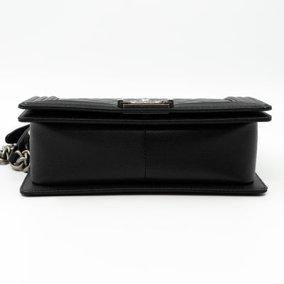 Boy Bag Old Medium Black Caviar Ruthenium