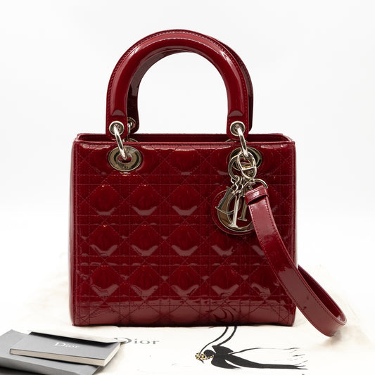 Lady Dior Medium Dark Red Patent Leather