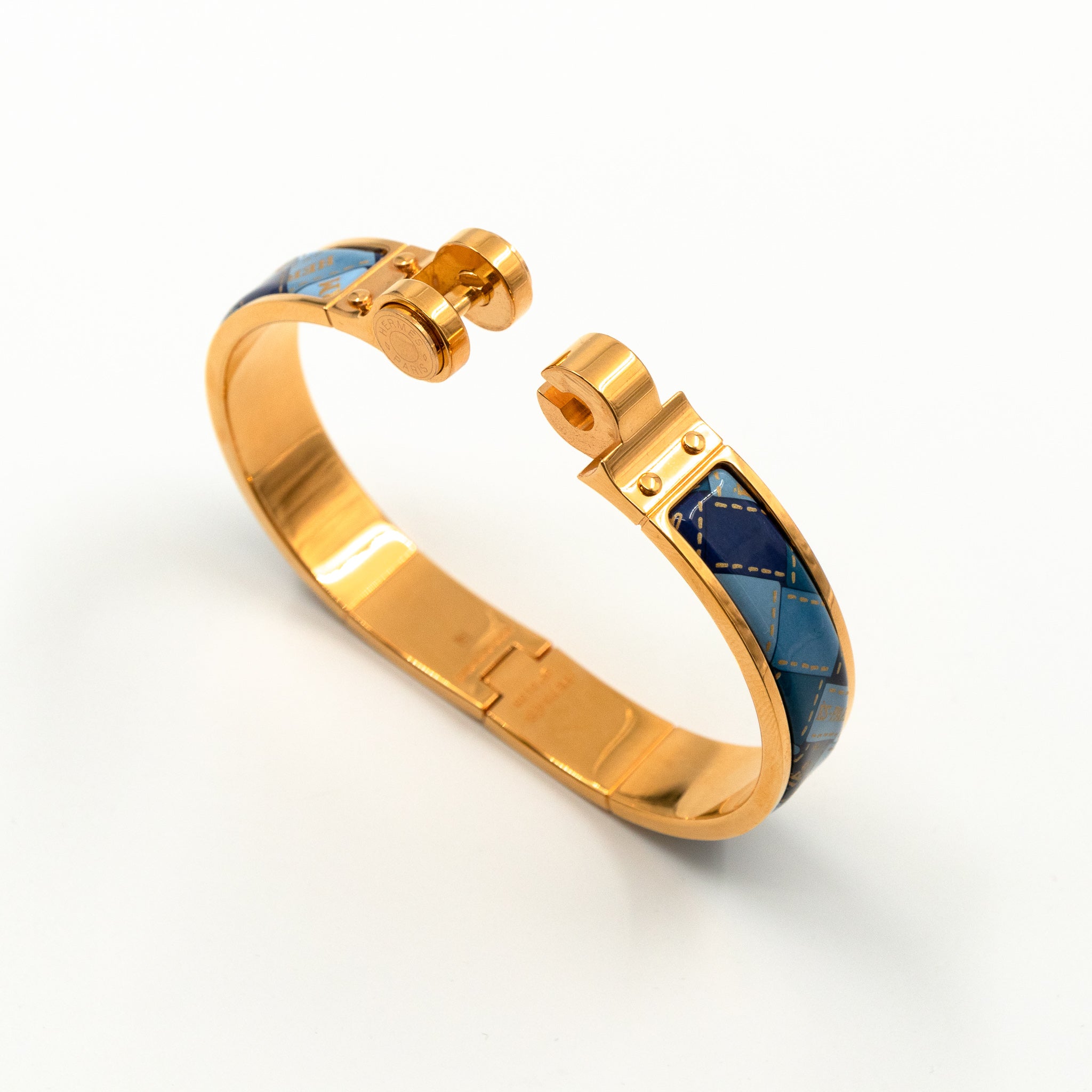 Enamel Hinged Bracelet Blue Fumoir Gold