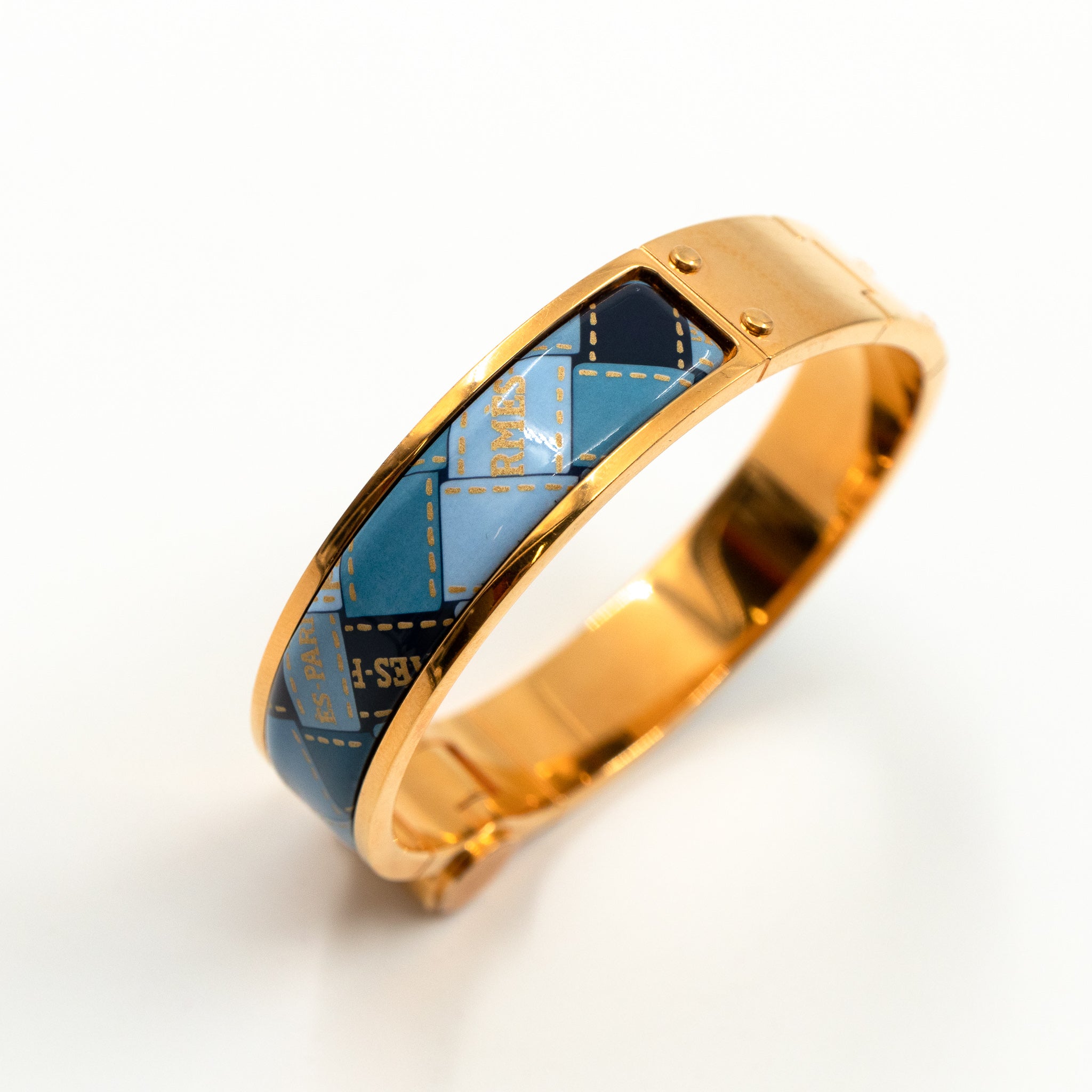 Enamel Hinged Bracelet Blue Fumoir Gold