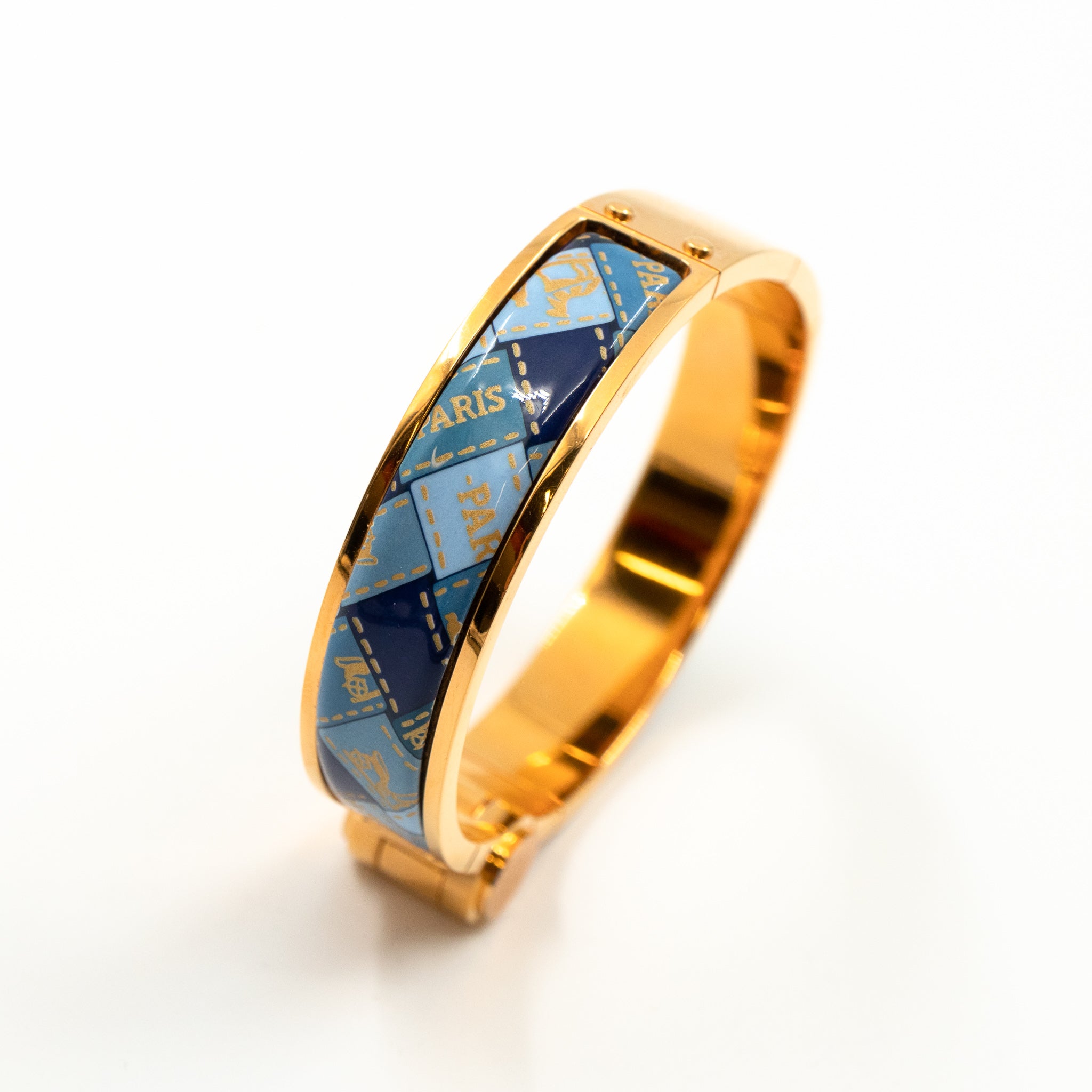 Enamel Hinged Bracelet Blue Fumoir Gold