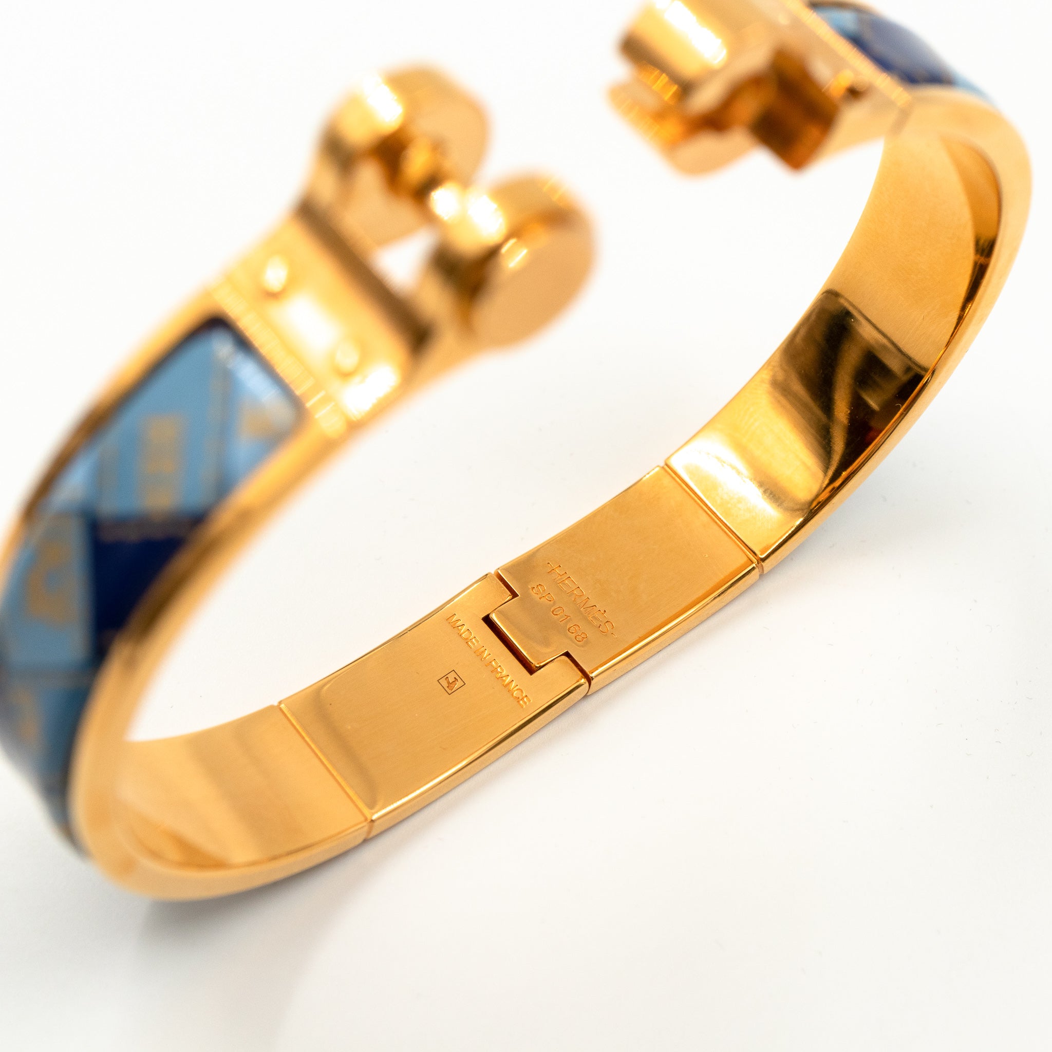 Enamel Hinged Bracelet Blue Fumoir Gold