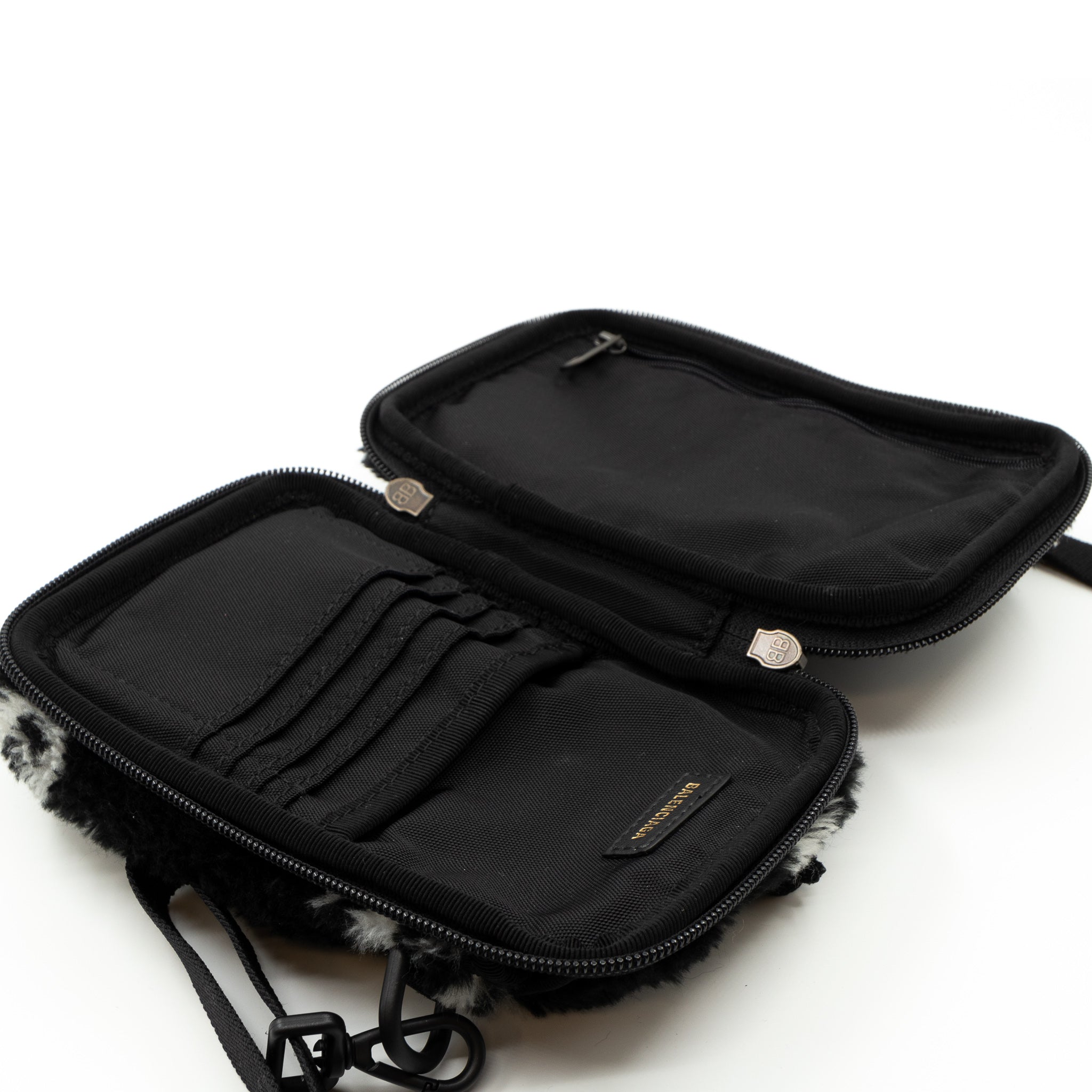 Explorer Crossbody Pouch Black Faux Fur