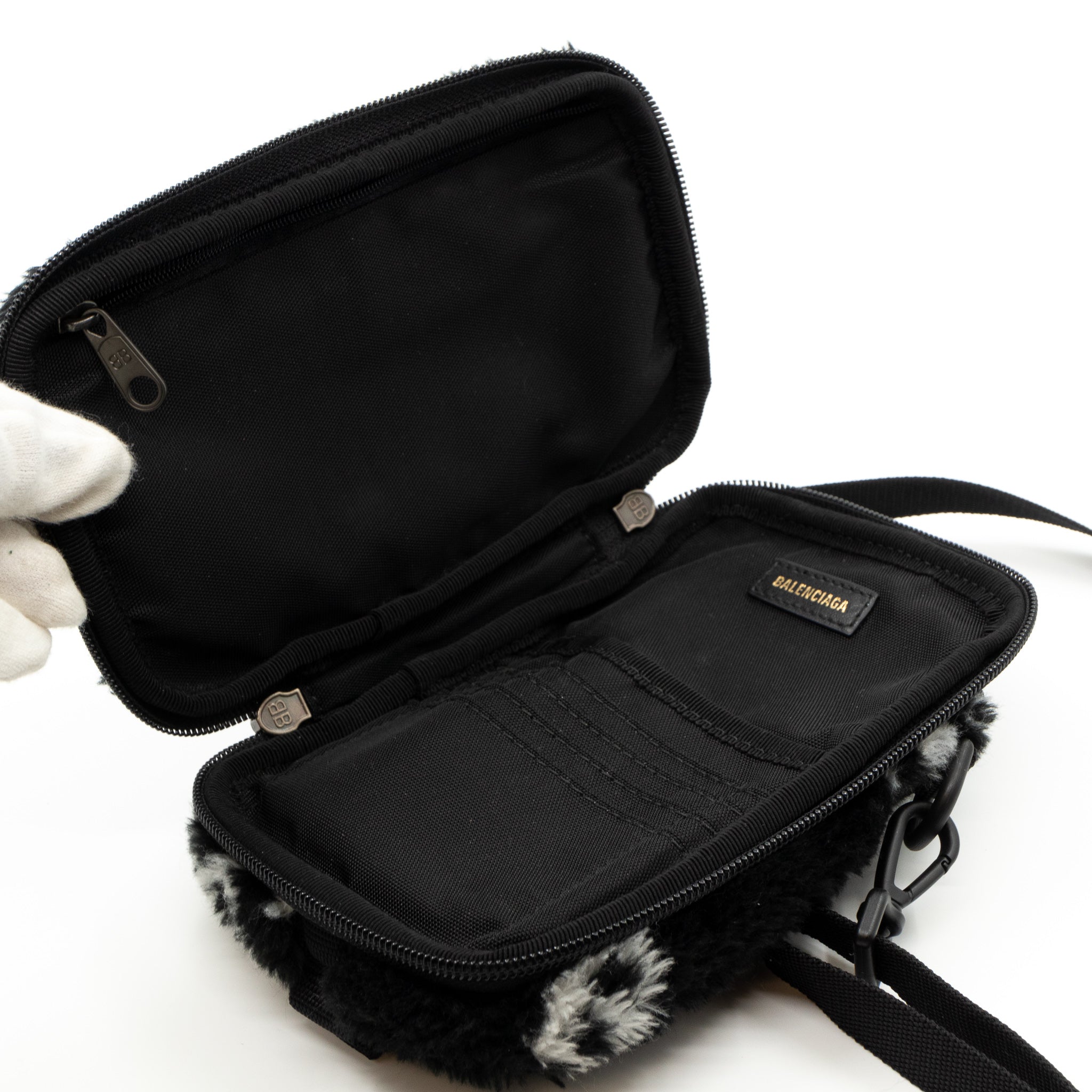 Explorer Crossbody Pouch Black Faux Fur
