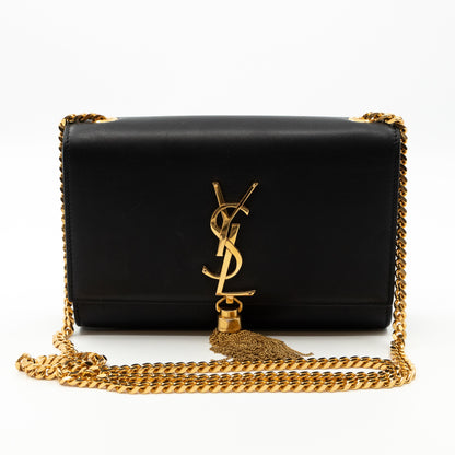 Small Kate Tassel Chain Bag Black Leather
