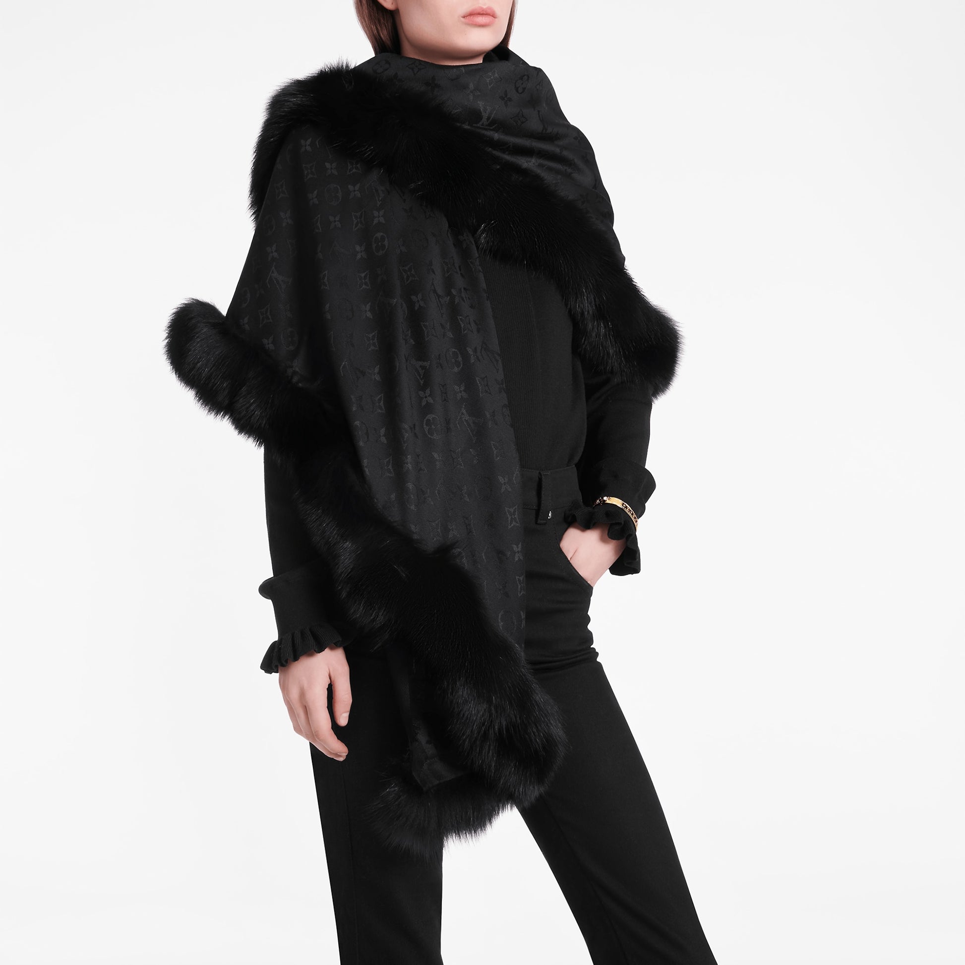 Louis Vuitton Flowergram Fur Shawl In Black