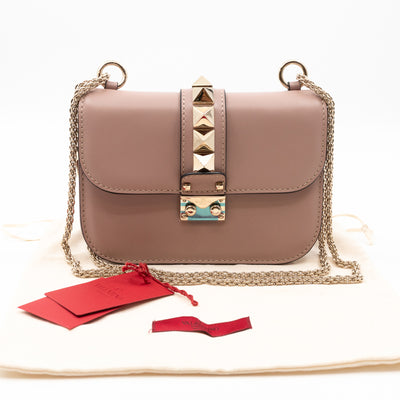 Small Glam Lock Rockstud Flap Bag Nude