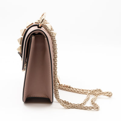 Small Glam Lock Rockstud Flap Bag Nude