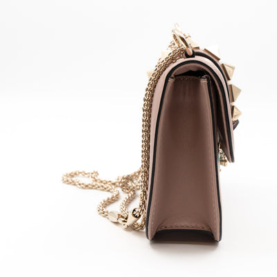 Small Glam Lock Rockstud Flap Bag Nude