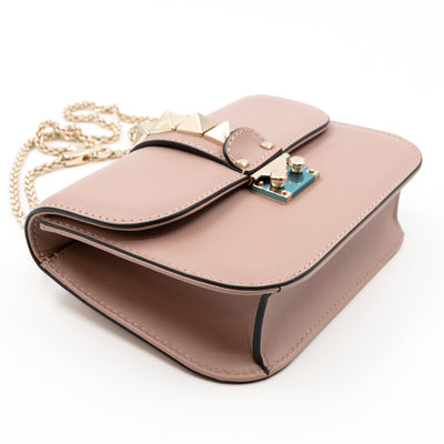 Small Glam Lock Rockstud Flap Bag Nude