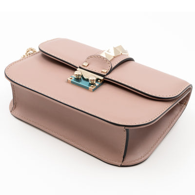 Small Glam Lock Rockstud Flap Bag Nude