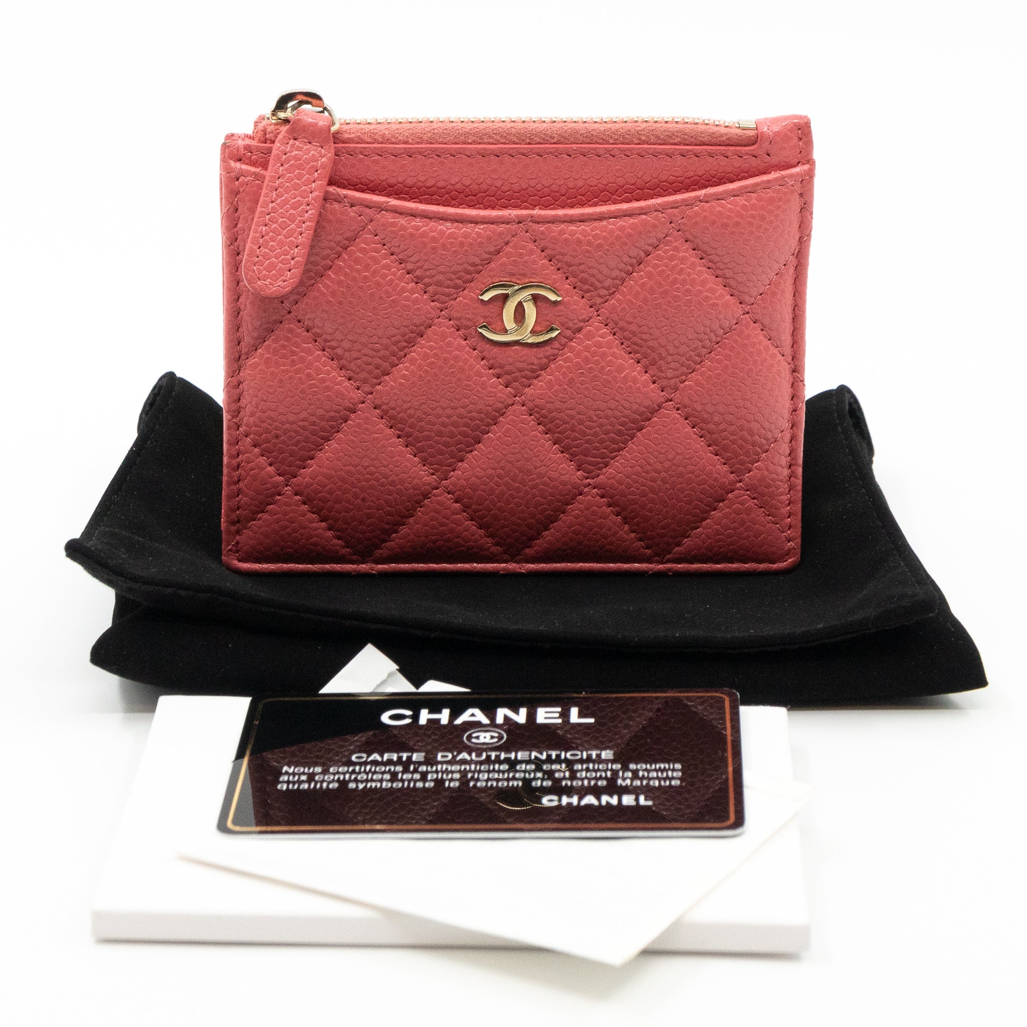 Chanel Crystal Woven Zip Around Card Holder in Pink