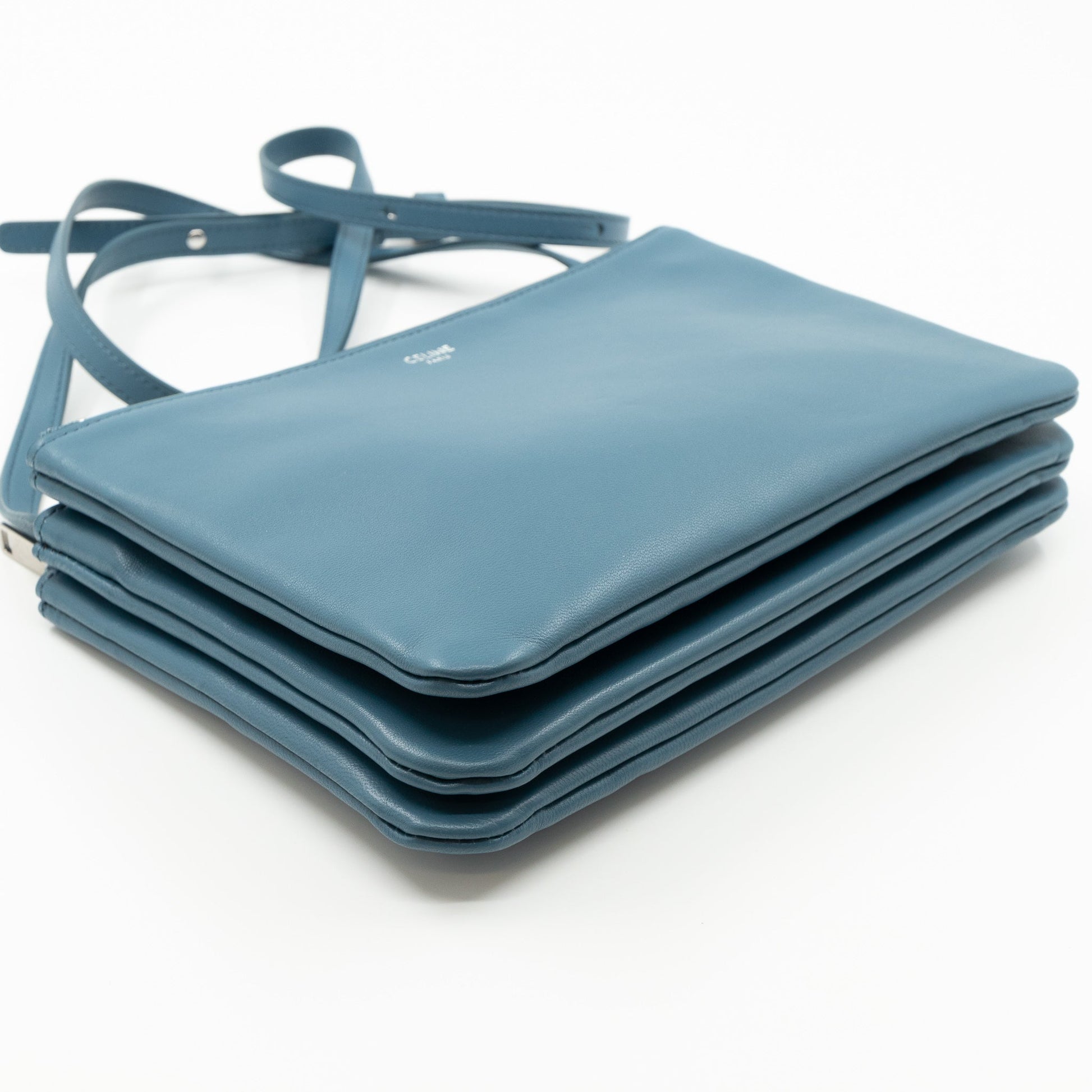 Trio leather crossbody bag Celine Blue in Leather - 36570397