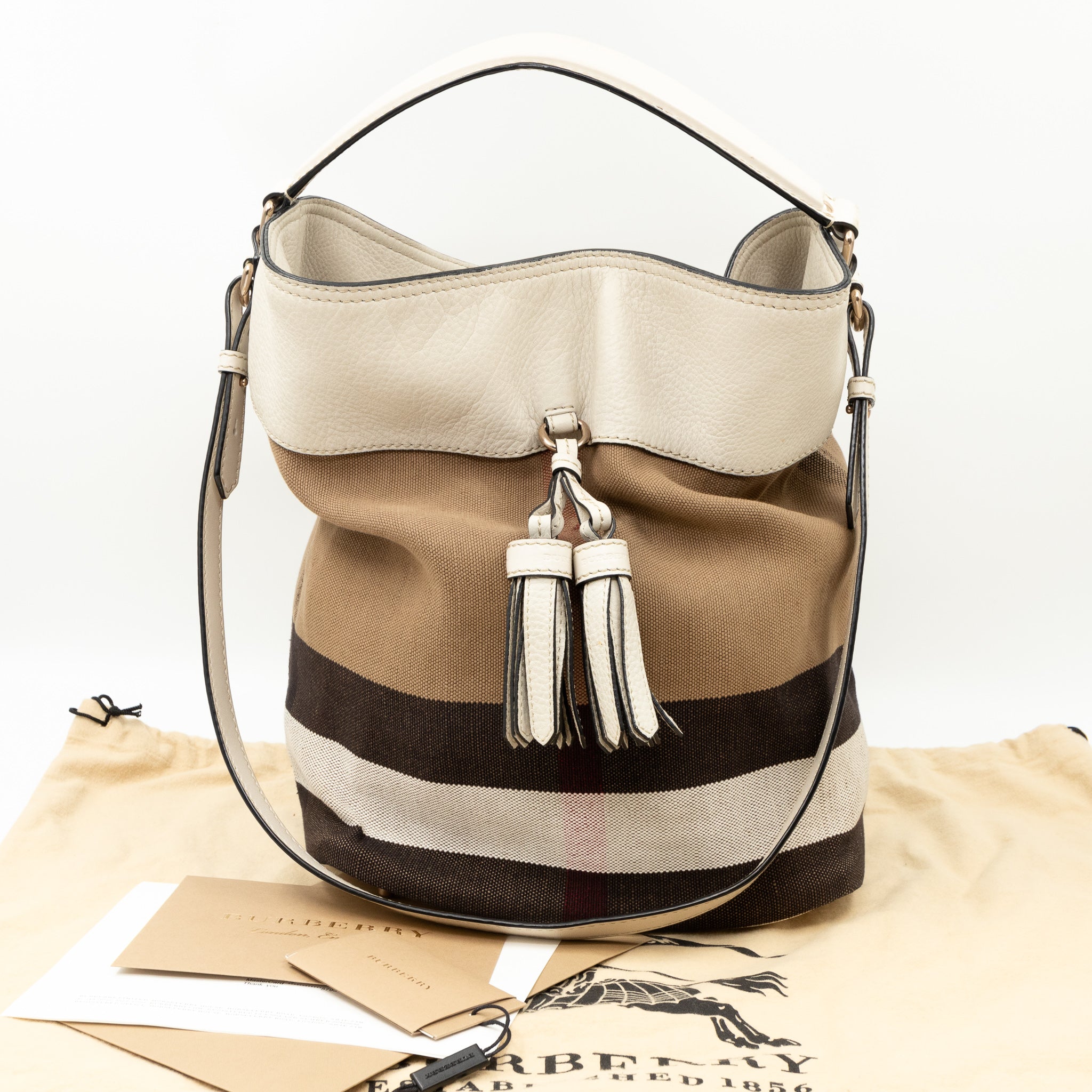 Ashby Medium Bucket Bag Check White