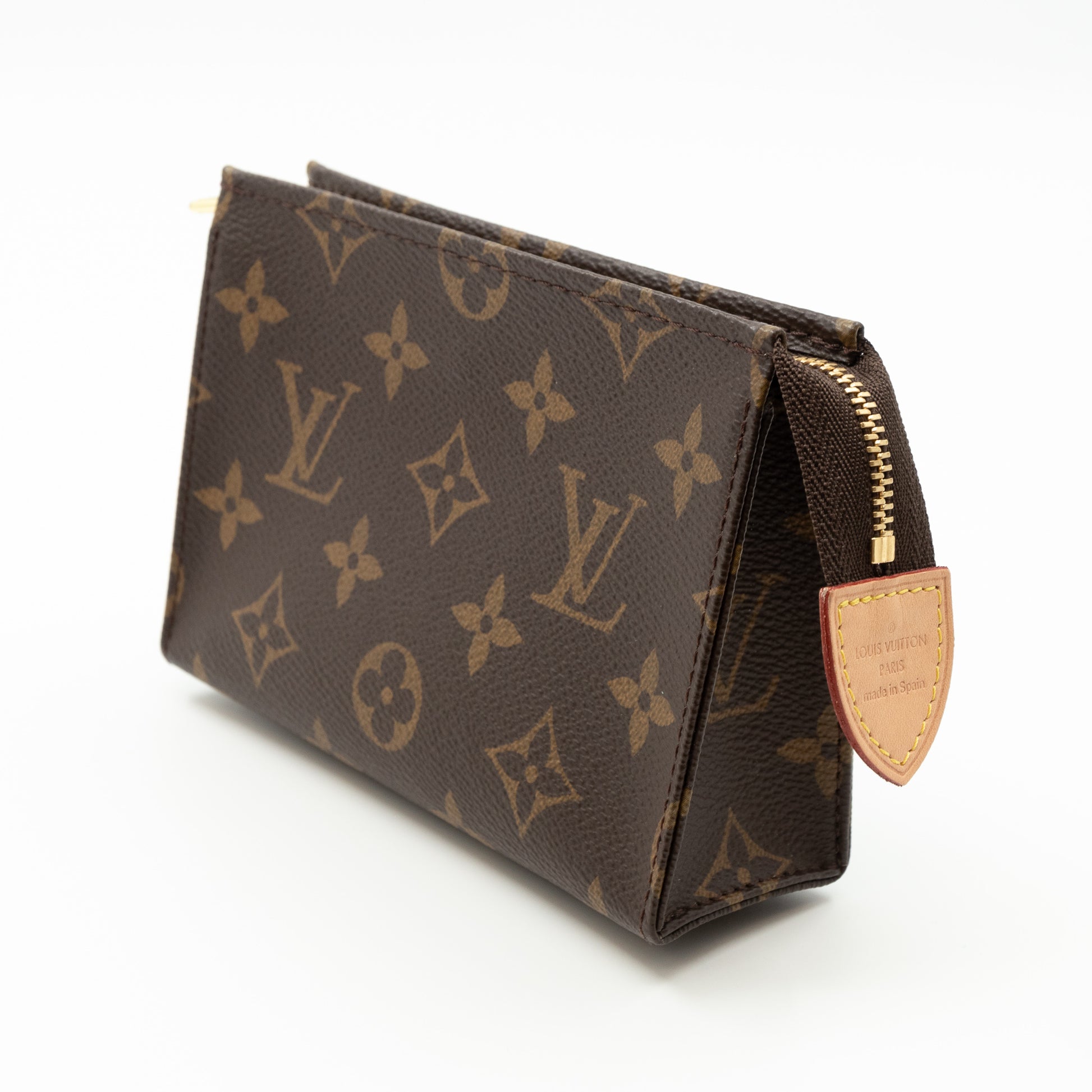 Brown and tan monogram coated canvas Louis Vuitton Toiletry Pouch 15 cm at  1stDibs