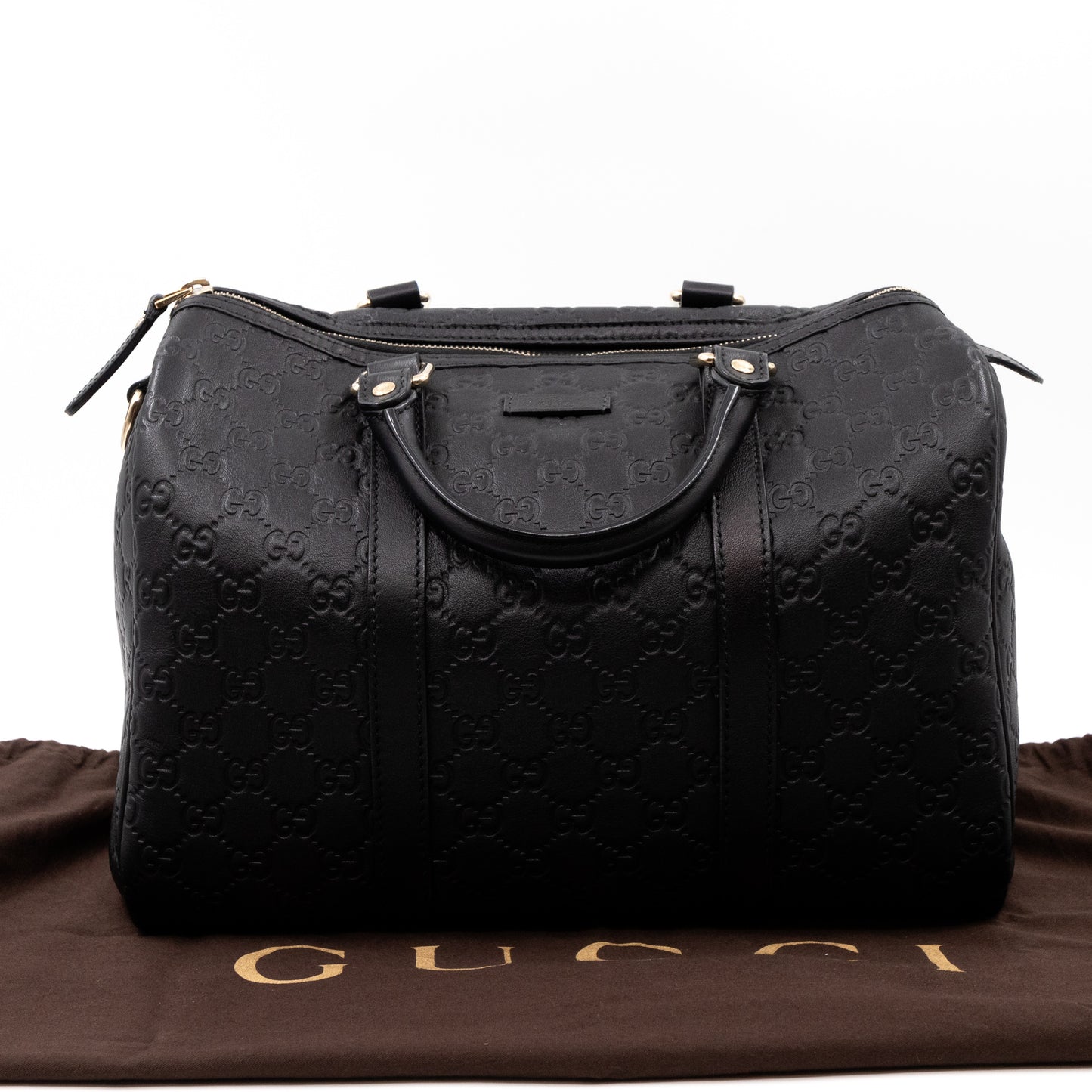 Medium Boston Bag Black Guccissima Leather