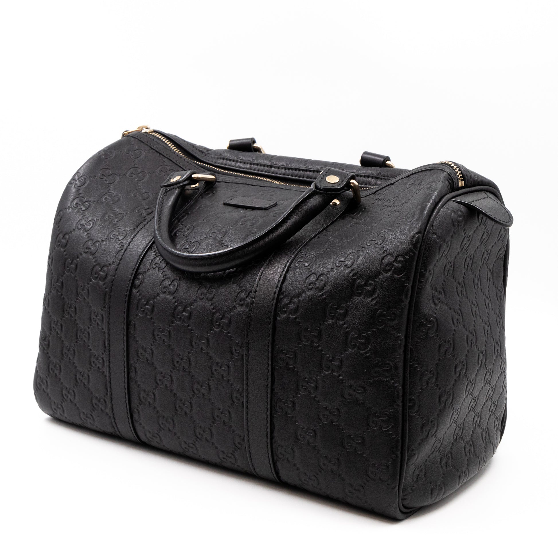 Gucci Microssima Leather Boston Bag In Black