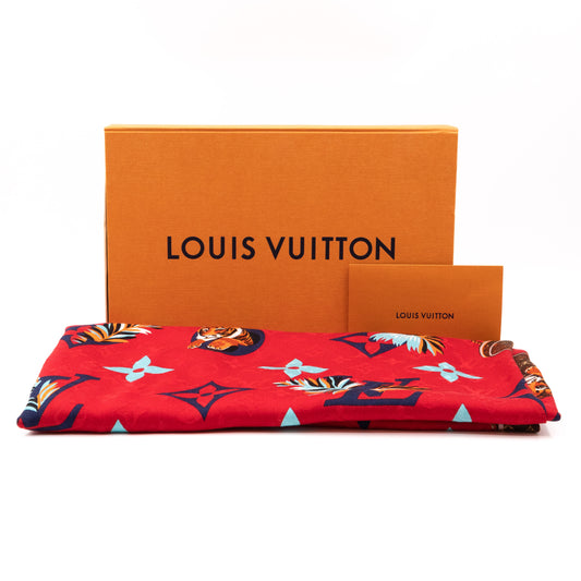 Louis Vuitton Rex Gray Rabbit Fur LV Monogramed Scarf - Box + Pouch + Bag