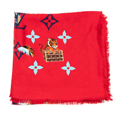 Monogram Precious Tiger Shawl Red