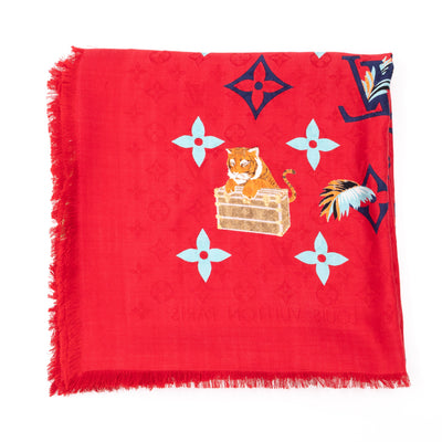 Monogram Precious Tiger Shawl Red
