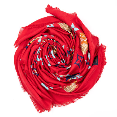 Monogram Precious Tiger Shawl Red