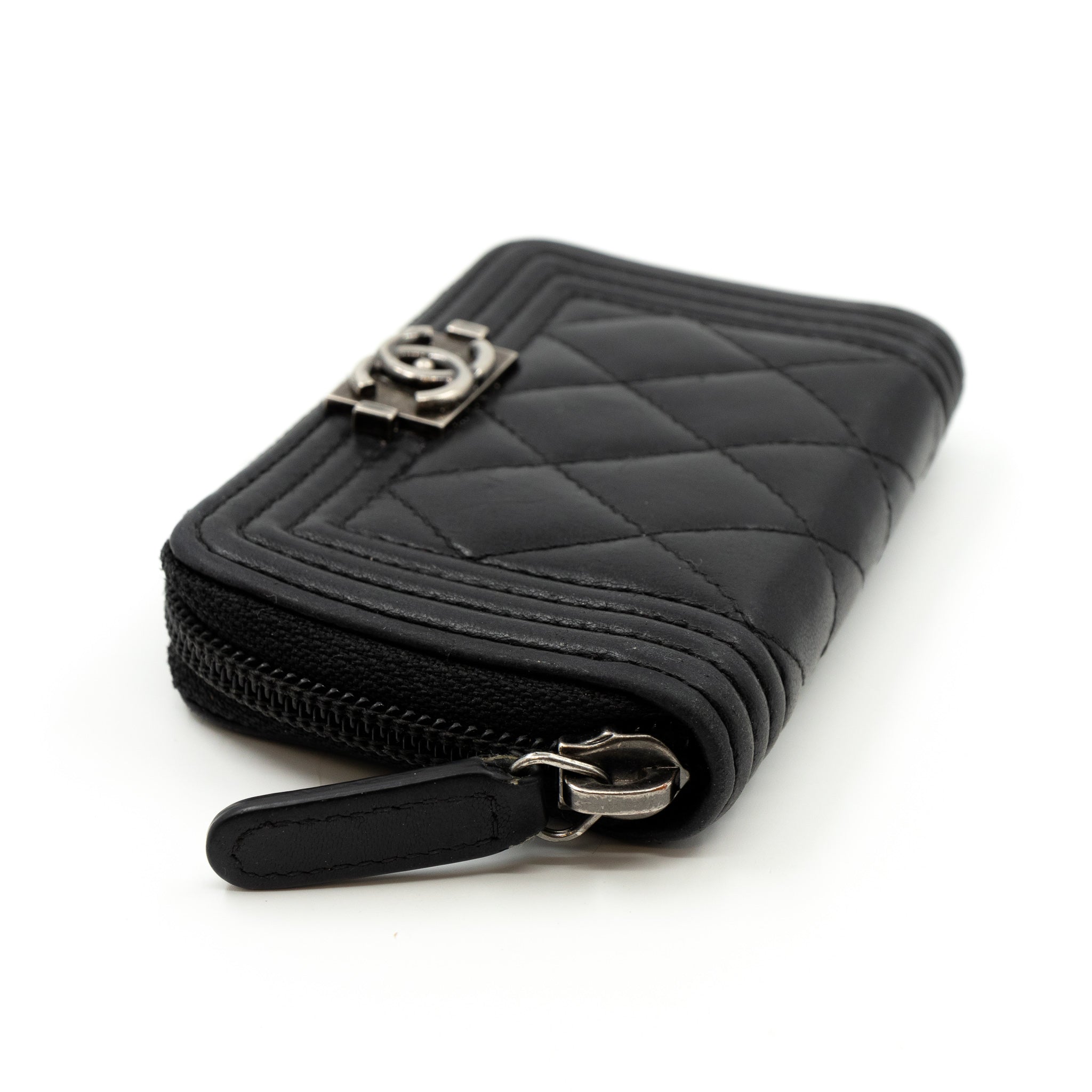 Boy Zipped Coin Purse Black Leather