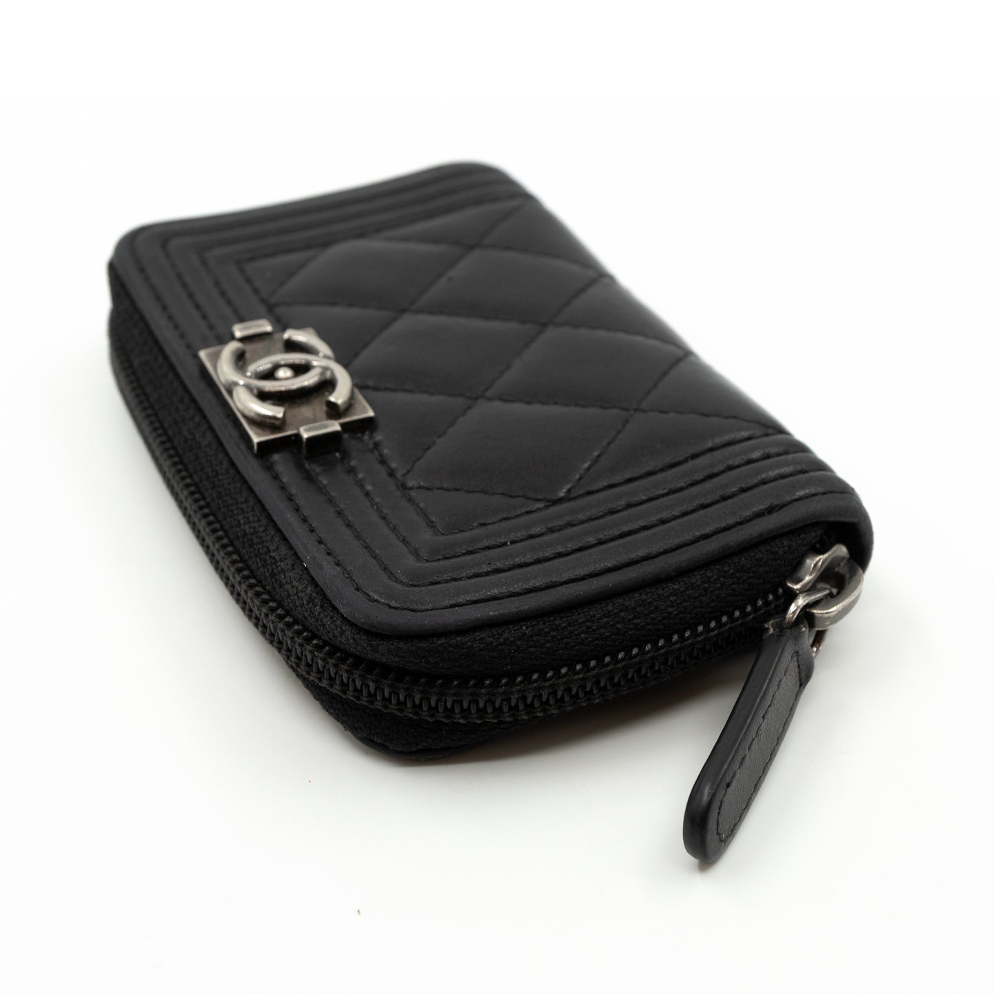 Boy Zipped Coin Purse Black Leather