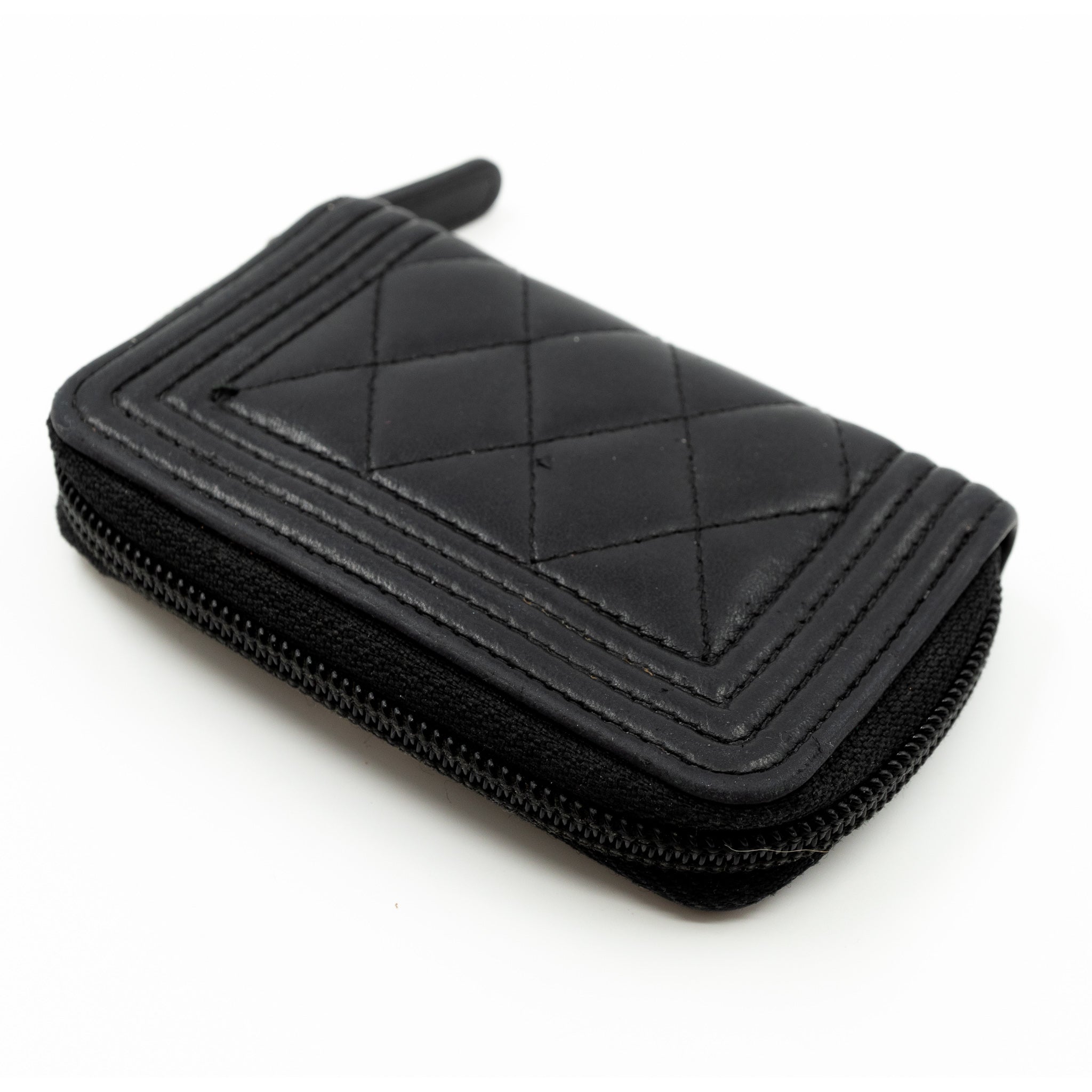 Boy Zipped Coin Purse Black Leather