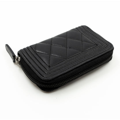 Boy Zipped Coin Purse Black Leather